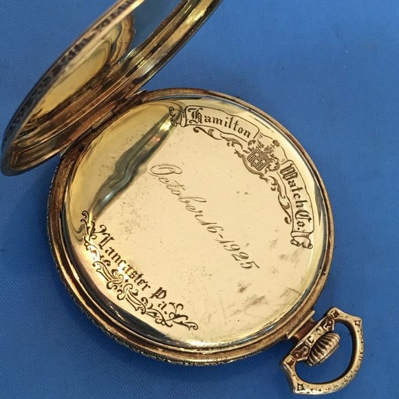 Antique 1924 Hamilton Pocket Watch Solid 14k Yellow Gold 62.2g Size 12s Runs - Picture 4 of 10